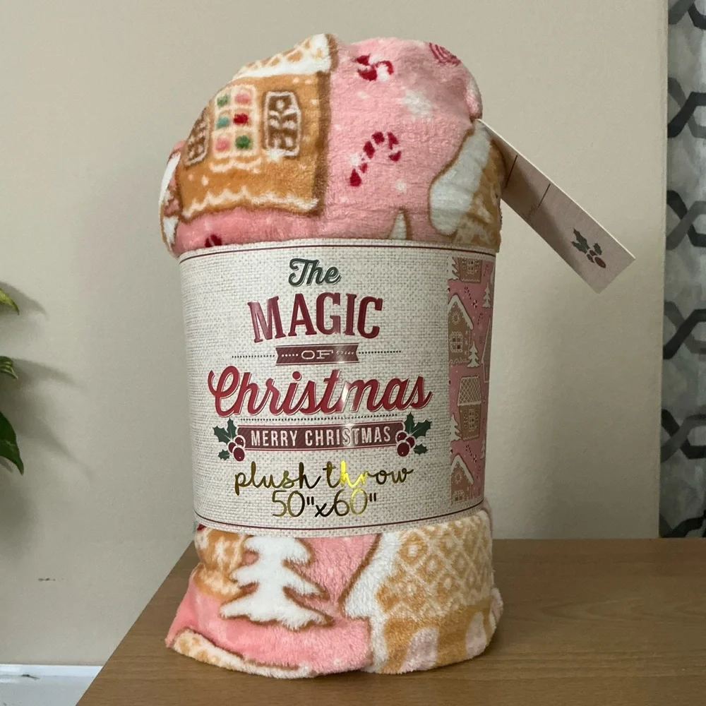The Magic of Christmas Pink Gingerbread Houses Throw